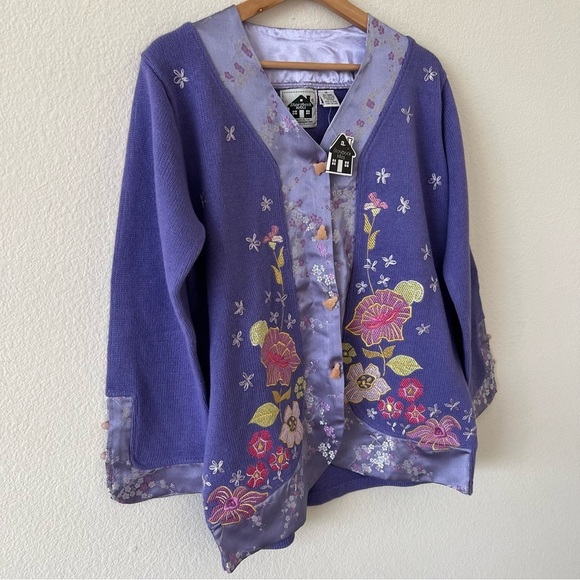 NWT Deadstock Vintage 90s Flowers in the Temple Funky Grandma Cardigan SZ Medium - Picture 12 of 16